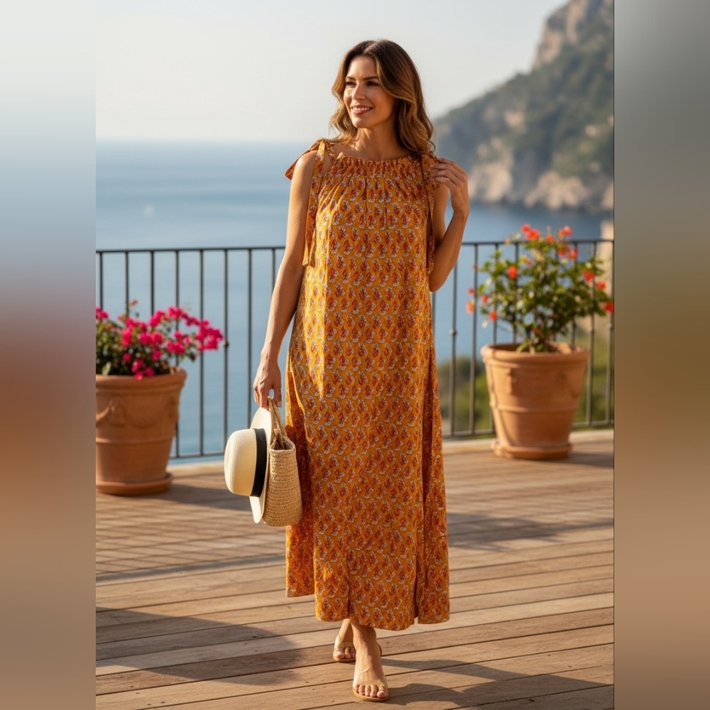 NWT Ex Voto Vintage Iris Mustard Yellow Sundress Size M/L
